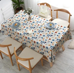 Blue Orange Flowers Tablecloth