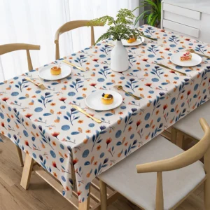 Blue Orange Flowers Tablecloth