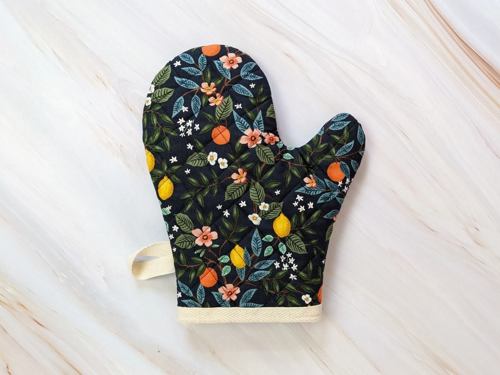 Citrus Grove Navy Floral Oven Mitt