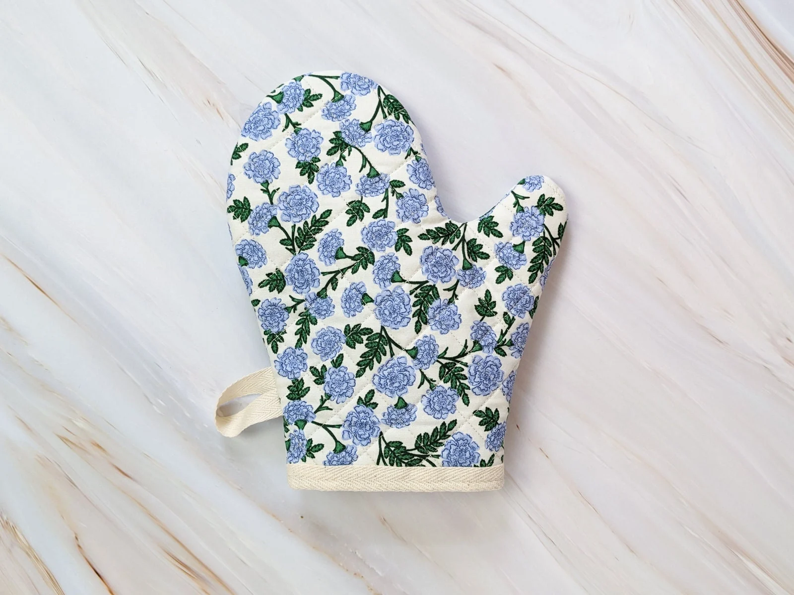 Dianthus Blue Floral Oven Mitt