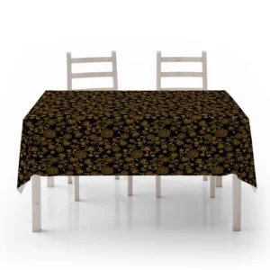 Elegant Gold Floral on Black Tablecloth