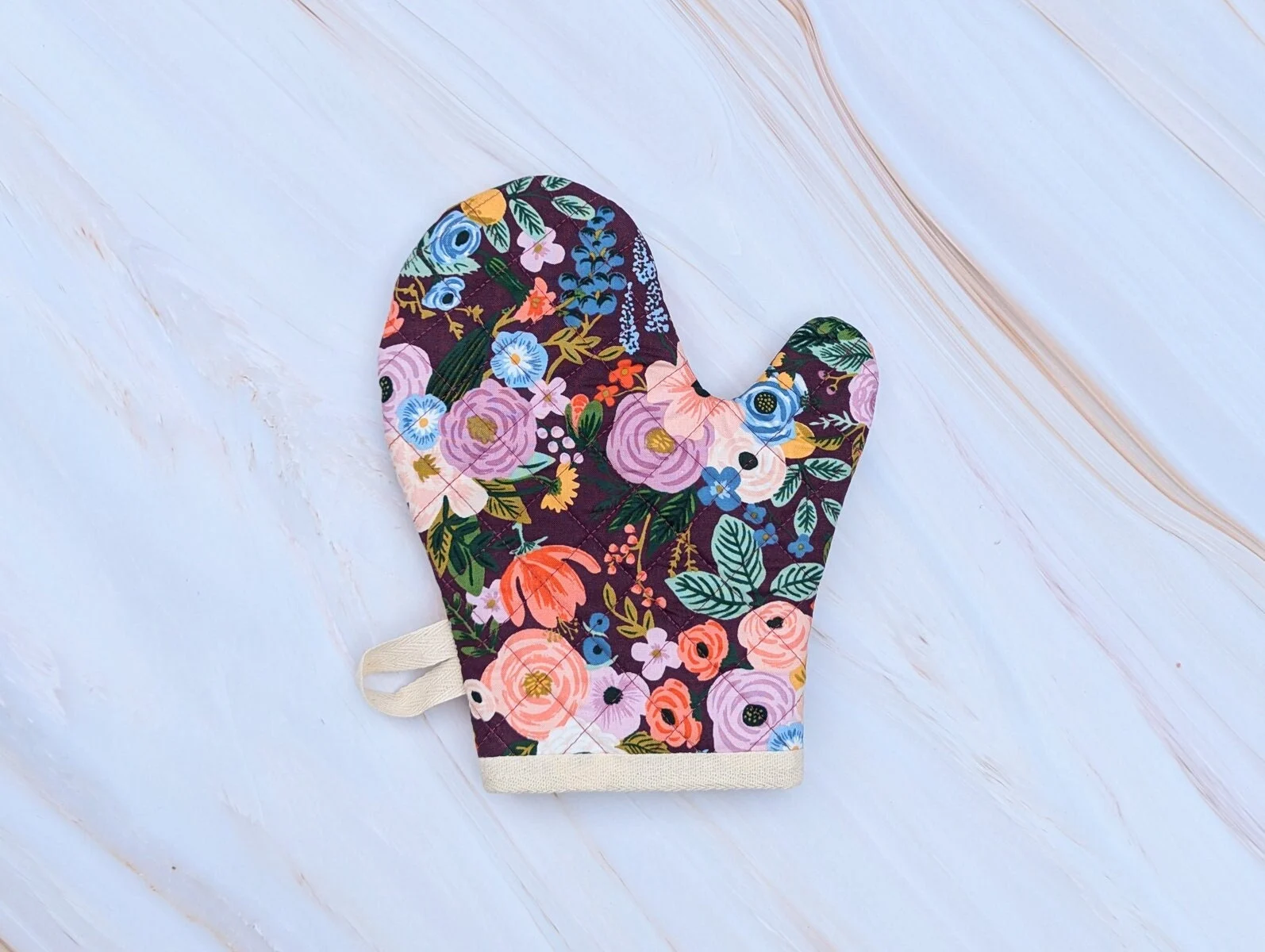 Garden Party Burgundy Floral Oven Mitt