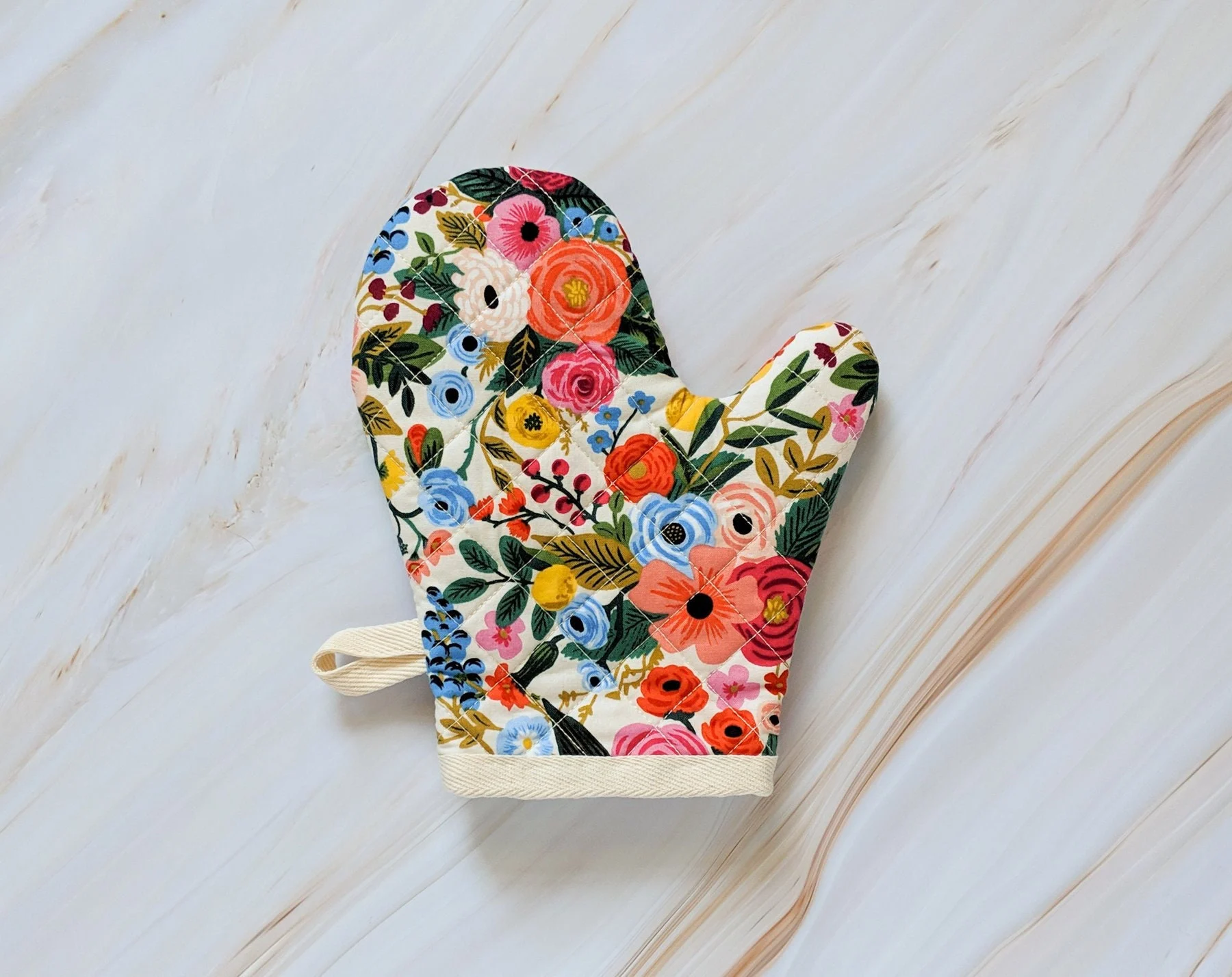 Garden Party Cream Floral Oven Mitt