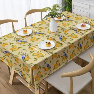 Lemon and Bird Print Tablecloth