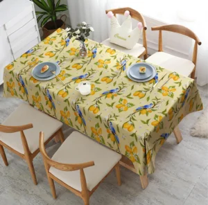 Lemon and Bird Print Tablecloth Kitchen Decor Home Decor