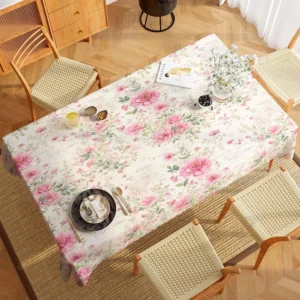Pink Floral Print Tablecloth