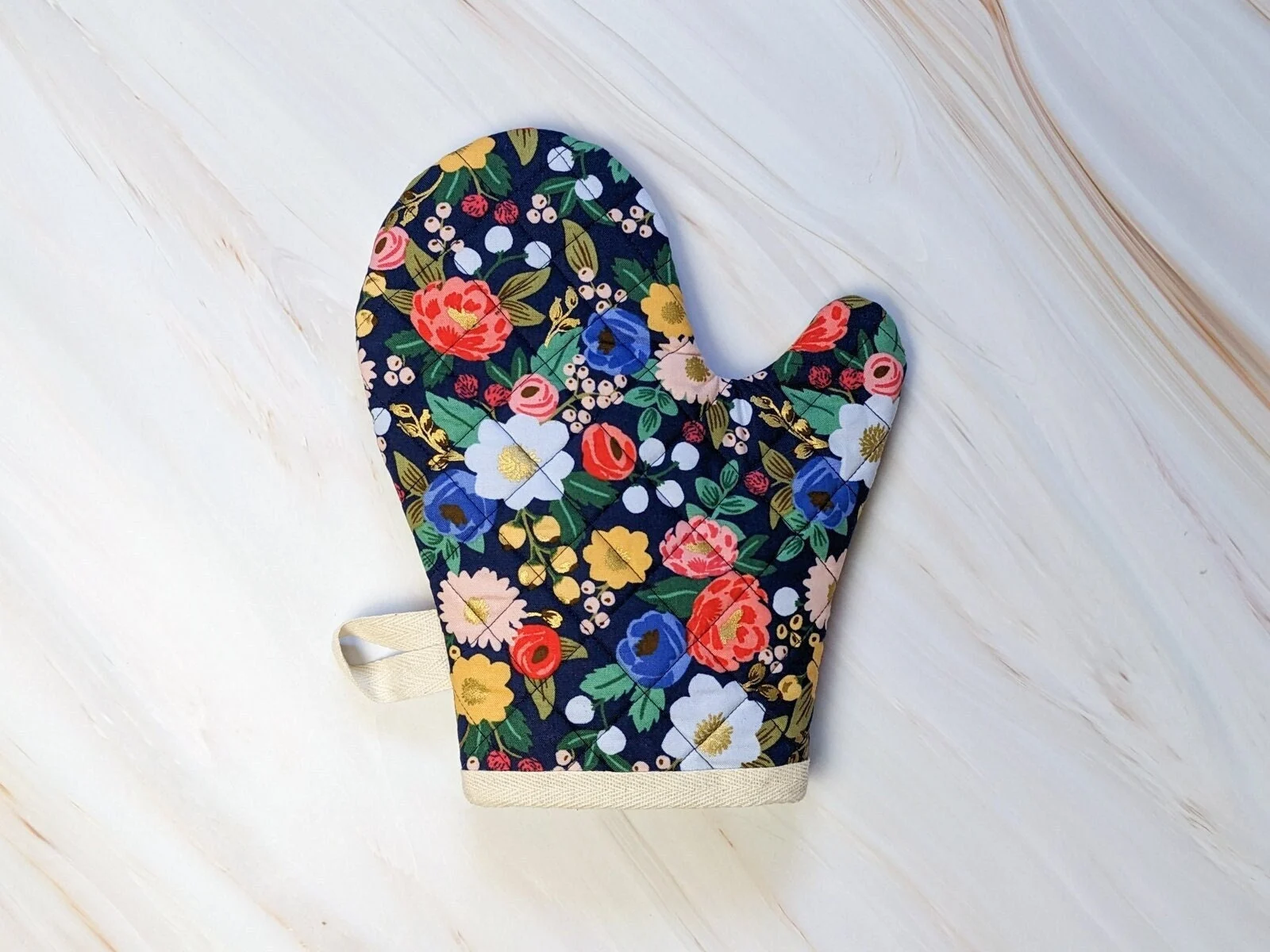Vintage Blossom Blue Floral Oven Mitt