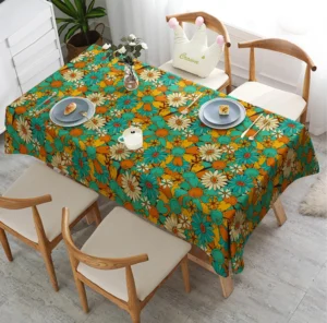 Vintage Daisy & Abstract Floral Tablecloth
