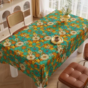 Vintage Daisy & Abstract Floral Tablecloth