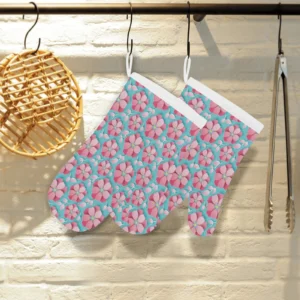 3D Sakura Cherry Blossom Pattern Heat Resistant Oven Mitts Pot Holders Set