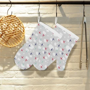 Airplane Cloud Grey Background Heat Resistant Oven Mitts Pot Holders Set