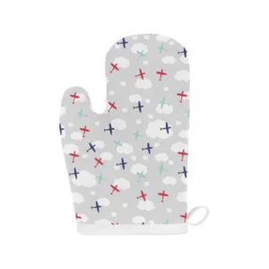 Airplane Cloud Grey Background Heat Resistant Oven Mitts Pot Holders Set
