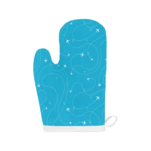 Airplane Destinations Blue Background Heat Resistant Oven Mitts Pot Holders Set