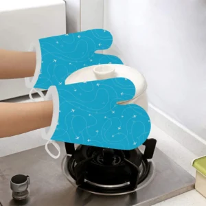 Airplane Destinations Blue Background Heat Resistant Oven Mitts Pot Holders Set