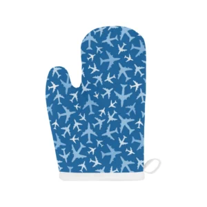 Airplane Pattern in the Sky Heat Resistant Oven Mitts Pot Holders Set