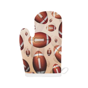 American Football Ball Design Pattern Heat Resistant Oven Mitts Pot Holders Set