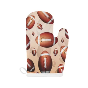 American Football Ball Design Pattern Heat Resistant Oven Mitts Pot Holders Set