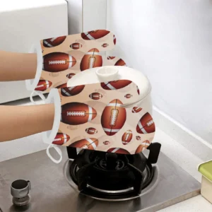 American Football Ball Design Pattern Heat Resistant Oven Mitts Pot Holders Set