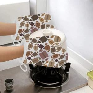 American Football Ball Pattern Heat Resistant Oven Mitts Pot Holders Set