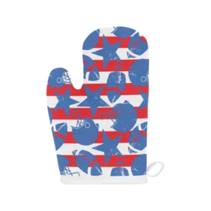 American Football Ball Star stripes Pattern Heat Resistant Oven Mitts Pot Holders Set
