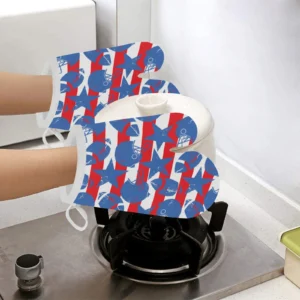 American Football Ball Star stripes Pattern Heat Resistant Oven Mitts Pot Holders Set