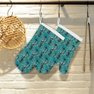 Anchor Nautical Green Background Heat Resistant Oven Mitts Pot Holders Set