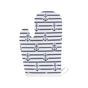 Anchor Rope Nautical Pattern Heat Resistant Oven Mitts Pot Holders Set