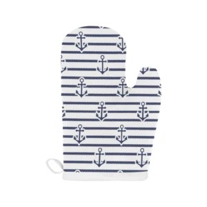 Anchor Rope Nautical Pattern Heat Resistant Oven Mitts Pot Holders Set