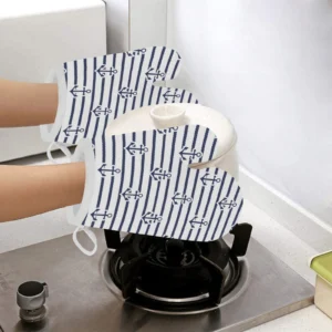 Anchor Rope Nautical Pattern Heat Resistant Oven Mitts Pot Holders Set