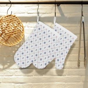 Anchor Rudder Nautical Design Pattern Heat Resistant Oven Mitts Pot Holders Set
