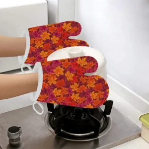 Autumn maple leaf pattern Heat Resistant Oven Mitts Pot Holders Set