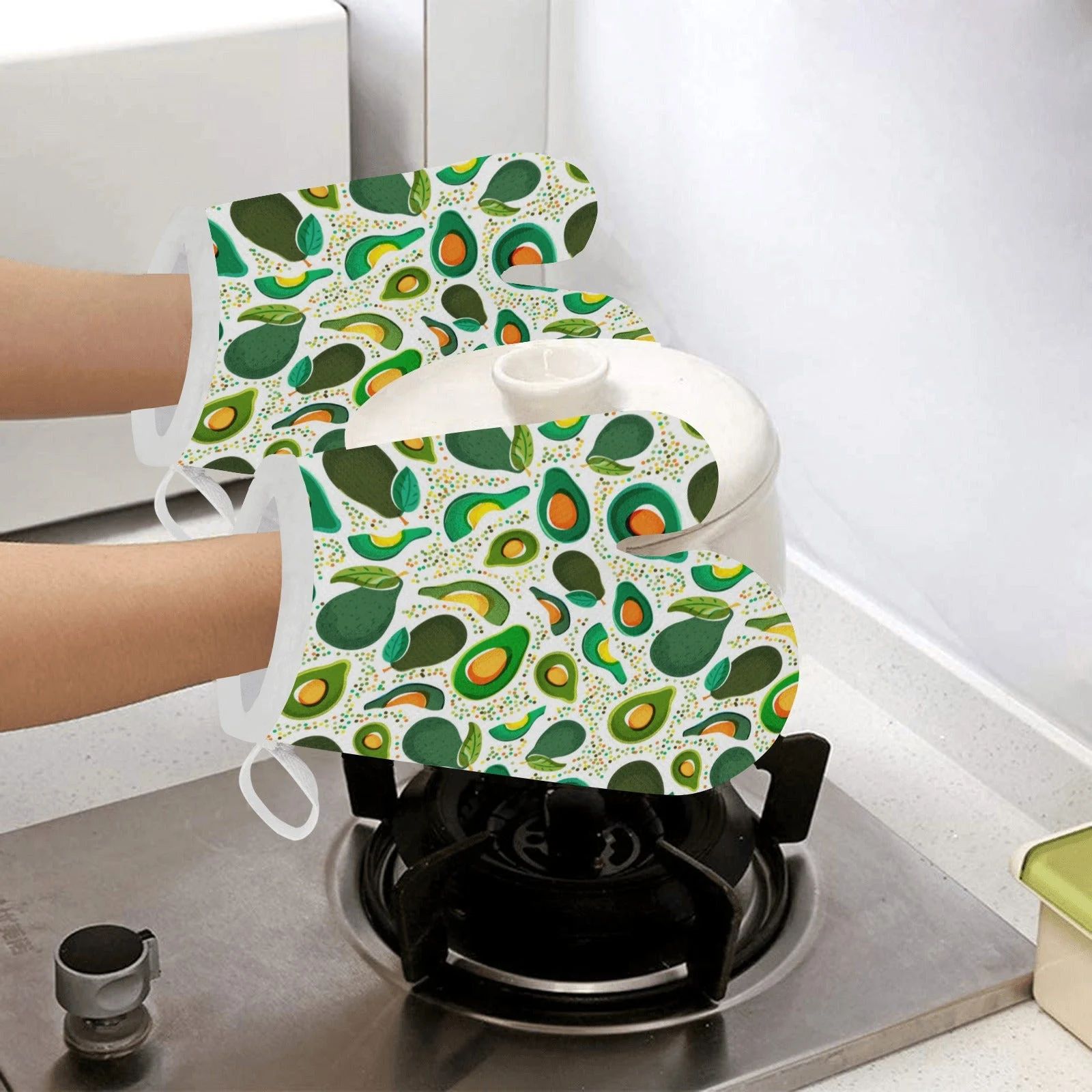 Avocado Design Pattern Heat Resistant Oven Mitts Pot Holders Set Avocado Design Pattern Heat Resistant Oven Mitts Pot Holders Set