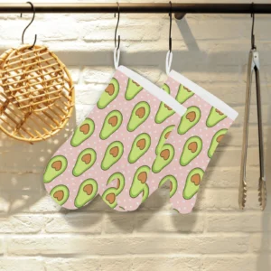 Avocado Heart Pink Background Heat Resistant Oven Mitts Pot Holders Set