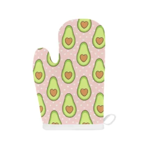 Avocado Heart Pink Background Heat Resistant Oven Mitts Pot Holders Set