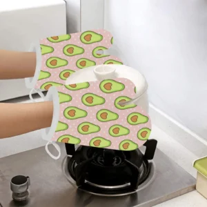Avocado Heart Pink Background Heat Resistant Oven Mitts Pot Holders Set