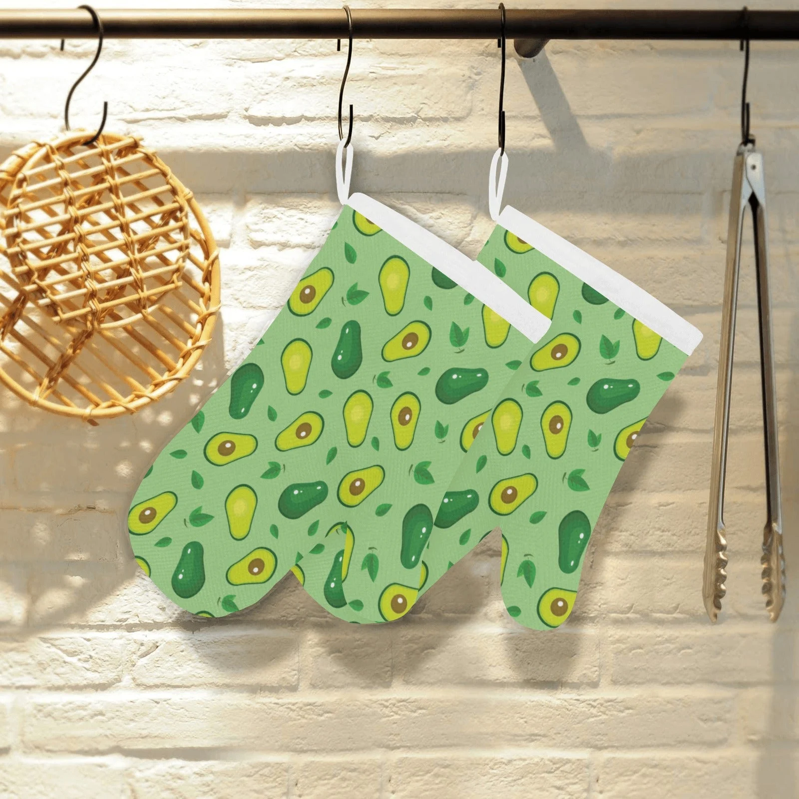 Avocado Pattern Green Background Heat Resistant Oven Mitts Pot Holders Set Avocado Pattern Green Background Heat Resistant Oven Mitts Pot Holders Set
