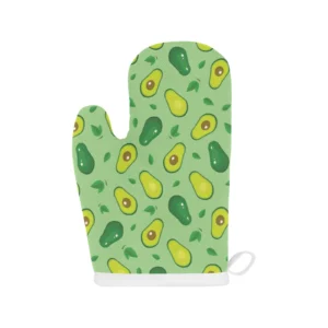 Avocado Pattern Green Background Heat Resistant Oven Mitts Pot Holders Set