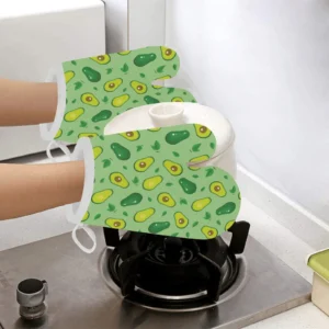 Avocado Pattern Green Background Heat Resistant Oven Mitts Pot Holders Set