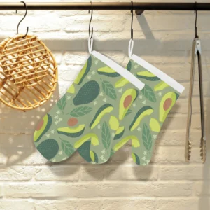 Avocado Pattern Heat Resistant Oven Mitts Pot Holders Set
