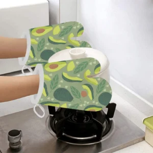 Avocado Pattern Heat Resistant Oven Mitts Pot Holders Set