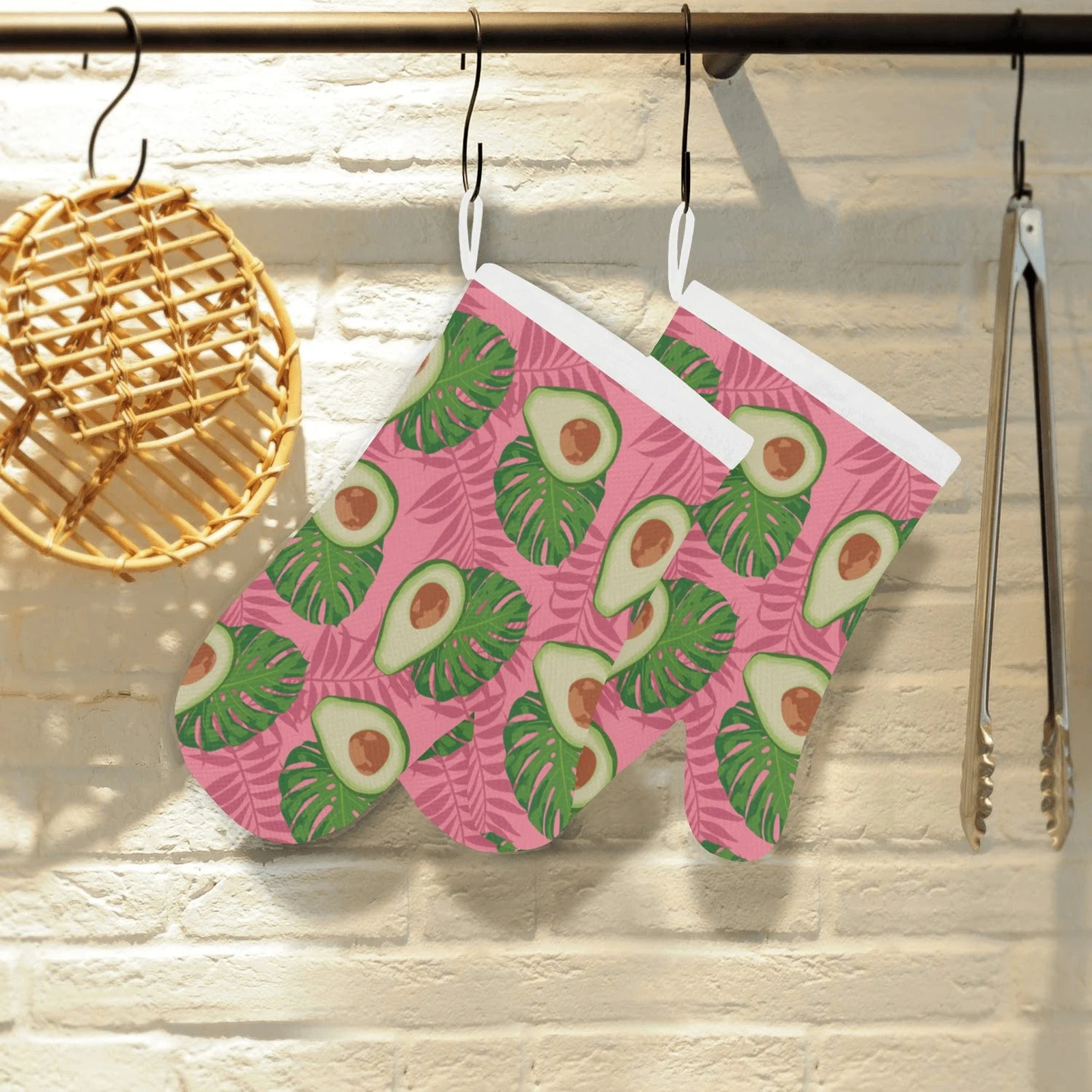 Avocado Slices Leaves Pink Background Heat Resistant Oven Mitts Pot Holders Set Avocado Slices Leaves Pink Background Heat Resistant Oven Mitts Pot Holders Set