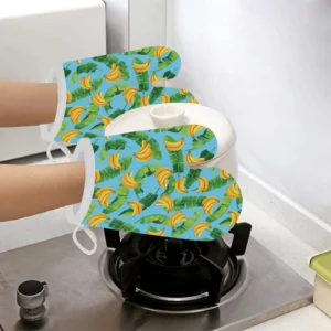 Banana Leaves Banana Design Pattern Heat Resistant Oven Mitts Pot Holders Set