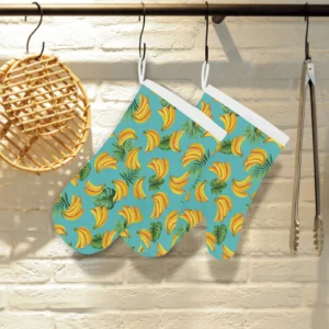 Banana Palm Leaves Pattern Background Heat Resistant Oven Mitts Pot Holders Set