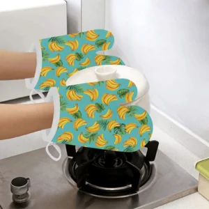 Banana Palm Leaves Pattern Background Heat Resistant Oven Mitts Pot Holders Set