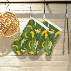 Banana Palm Leaves Pattern Heat Resistant Oven Mitts Pot Holders Set