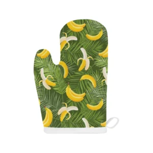 Banana Palm Leaves Pattern Heat Resistant Oven Mitts Pot Holders Set