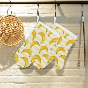Banana Pattern Background Heat Resistant Oven Mitts Pot Holders Set