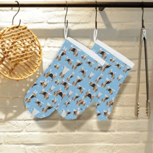 Beagle Dog Blue Background Pattern Heat Resistant Oven Mitts Pot Holders Set