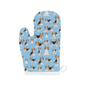 Beagle Dog Blue Background Pattern Heat Resistant Oven Mitts Pot Holders Set