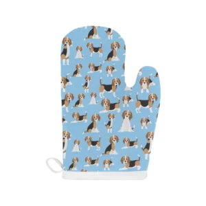 Beagle Dog Blue Background Pattern Heat Resistant Oven Mitts Pot Holders Set
